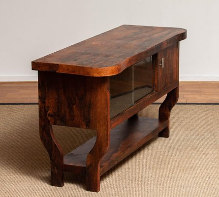 Dutch Sideboard with Glass Sliding and Wooden Folding Doors in Burl Walnut, 1920s-JE-987209