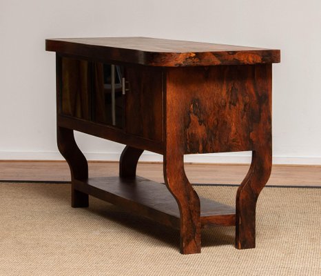 Dutch Sideboard with Glass Sliding and Wooden Folding Doors in Burl Walnut, 1920s-JE-987209