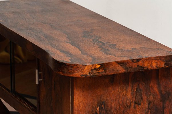 Dutch Sideboard with Glass Sliding and Wooden Folding Doors in Burl Walnut, 1920s-JE-987209