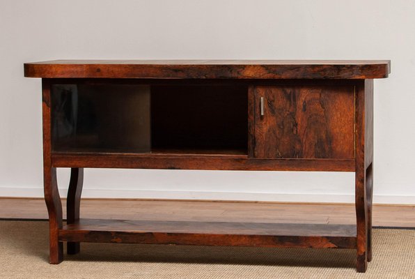 Dutch Sideboard with Glass Sliding and Wooden Folding Doors in Burl Walnut, 1920s-JE-987209