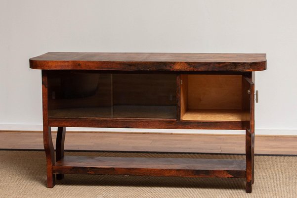 Dutch Sideboard with Glass Sliding and Wooden Folding Doors in Burl Walnut, 1920s-JE-987209