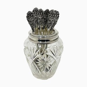 Dutch Silver and Crystal Spoon Vase with Twelve Spoons, 1910, Set of 13-UCH-1743418