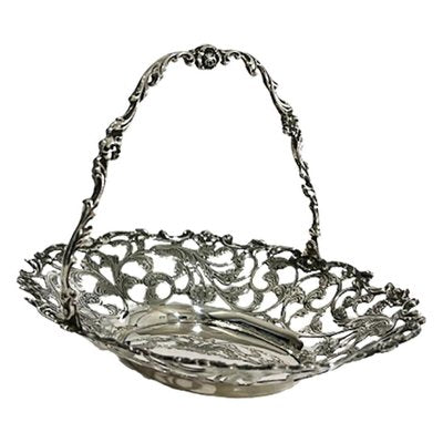 Dutch Silver Bonbon Basket with Movable Handle by G. Schoorl, 1956-UCH-1224387