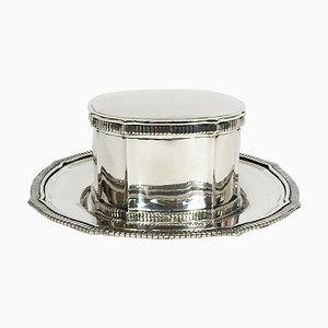 Dutch Silver Cardinal Model Biscuit Box with Plate, Set of 2-UCH-1224551