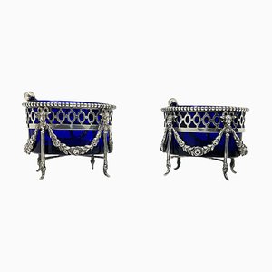 Dutch Silver with Blue Crystal Glass Salt Cellars by P. Heerens, 1890s, Set of 4-UCH-1727037