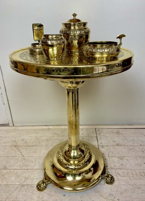 Dutch Smokers Table in Brass with Accessories from KMD-Daalderop, 1930s, Set of 5-WZZ-1279676