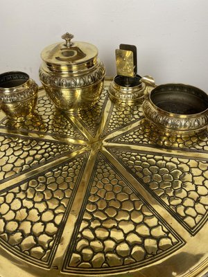 Dutch Smokers Table in Brass with Accessories from KMD-Daalderop, 1930s, Set of 5-WZZ-1279676