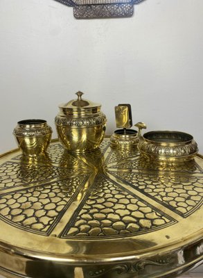 Dutch Smokers Table in Brass with Accessories from KMD-Daalderop, 1930s, Set of 5-WZZ-1279676