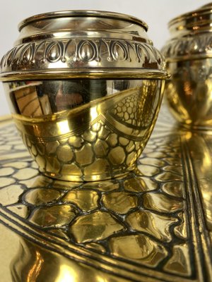 Dutch Smokers Table in Brass with Accessories from KMD-Daalderop, 1930s, Set of 5-WZZ-1279676