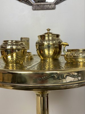 Dutch Smokers Table in Brass with Accessories from KMD-Daalderop, 1930s, Set of 5-WZZ-1279676