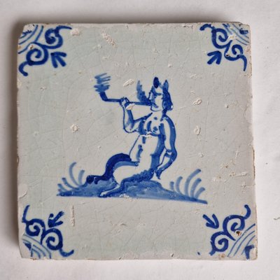 Dutch Smoking Satyr Tile from Delft, 1630s-BXK-2026851