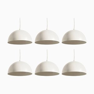 Dutch Space Age White Metal Pendant Lights from Raak, 1960s, Set of 6-KL-620190