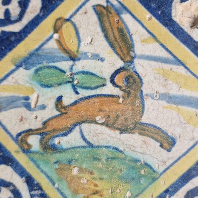 Dutch Square Tile Hare Tile from Delft, 1580s-BXK-2026751