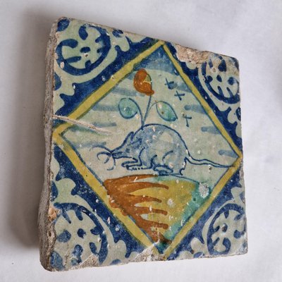 Dutch Square Tile Mouse Tile from Delft, 1580s-BXK-2026749