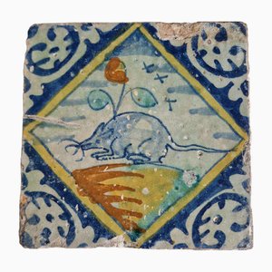 Dutch Square Tile Mouse Tile from Delft, 1580s-BXK-2026749