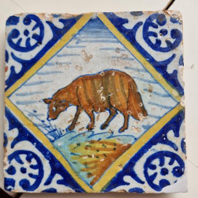 Dutch Square Tile Sheep Tile from Delft, 1600s-BXK-2026746