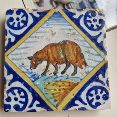 Dutch Square Tile Sheep Tile from Delft, 1600s-BXK-2026746