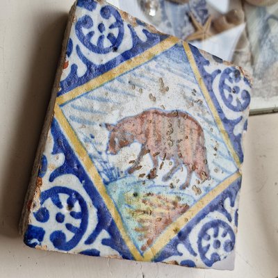 Dutch Square Tile Sheep Tile from Delft, 1600s-BXK-2026746