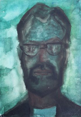 Dzidra Ezergaile, Portrait of a Man with Glasses, 1960s, Watercolor on Paper-FNC-1803953