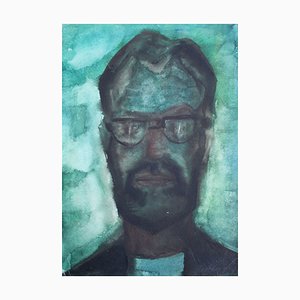 Dzidra Ezergaile, Portrait of a Man with Glasses, 1960s, Watercolor on Paper-FNC-1803953