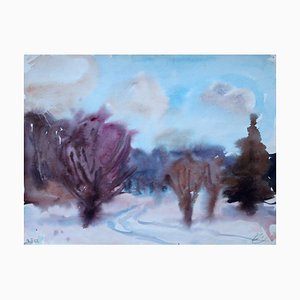 Dzidra Ezergaile, Winter Landscape, 1962, Watercolor on Paper-FNC-1803994