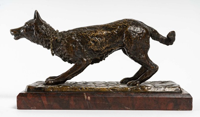 E. Vrillard, Sheepdog Wants to Play, 1800s, Bronze Sculpture-UQL-1334811