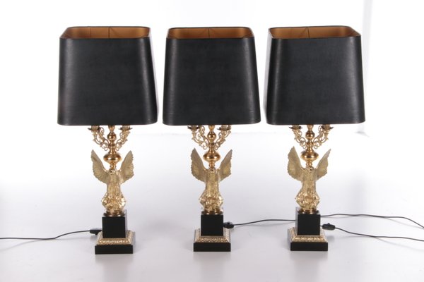 Eagle Guilded Table Lamps by Jacques Charles for Maison Charles, Set of 3-EZZ-1250335