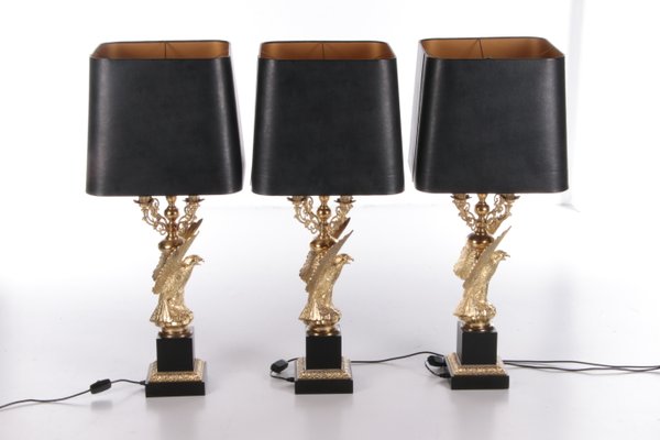 Eagle Guilded Table Lamps by Jacques Charles for Maison Charles, Set of 3-EZZ-1250335