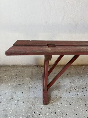 Earls 20th Century Rustic Swedish Wood Bench with Patinated Red-IJL-1702223