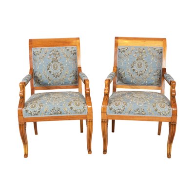 Early-19th Century Empire Biedermeier Plumwood Swan Armchairs, Set of 2-WFJ-724220