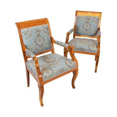 Early-19th Century Empire Biedermeier Plumwood Swan Armchairs, Set of 2-WFJ-724220