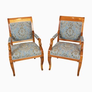 Early-19th Century Empire Biedermeier Plumwood Swan Armchairs, Set of 2-WFJ-724220