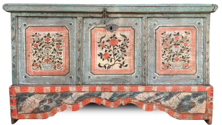 Early 19th Century Light Blue Floral Painted Blanket Chest-BGS-2035716