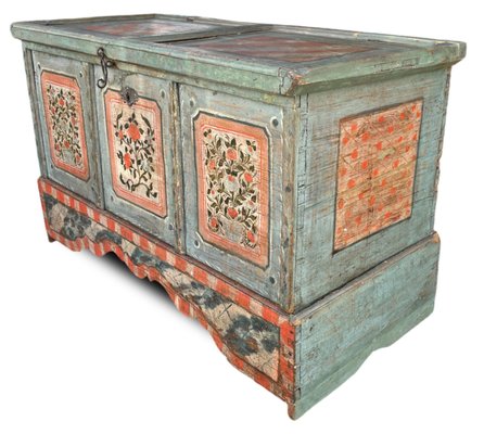 Early 19th Century Light Blue Floral Painted Blanket Chest-BGS-2035716