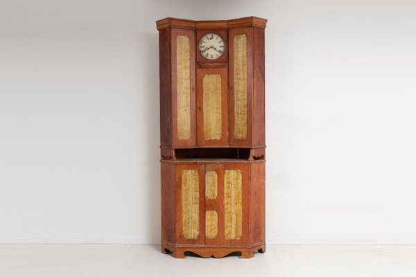 Early 19th Century Swedish Country Corner Clock Bureau Cabinet-MJF-1089610