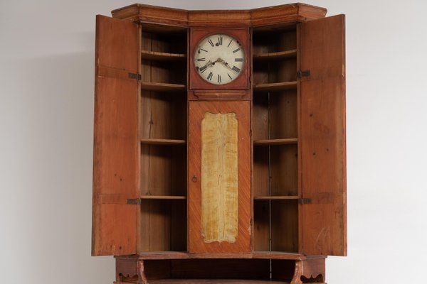 Early 19th Century Swedish Country Corner Clock Bureau Cabinet-MJF-1089610