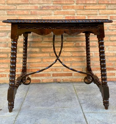 Early 20th-Century Antique Castilian Walnut Table With Solomonic Turn Legs-NOU-809330