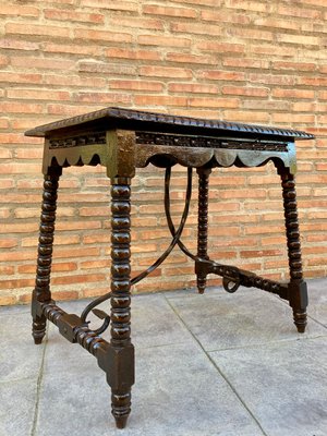 Early 20th-Century Antique Castilian Walnut Table With Solomonic Turn Legs-NOU-809330