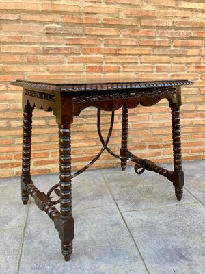 Early 20th-Century Antique Castilian Walnut Table With Solomonic Turn Legs-NOU-809330