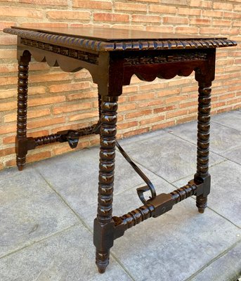 Early 20th-Century Antique Castilian Walnut Table With Solomonic Turn Legs-NOU-809330