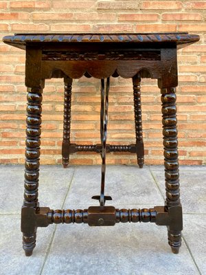 Early 20th-Century Antique Castilian Walnut Table With Solomonic Turn Legs-NOU-809330