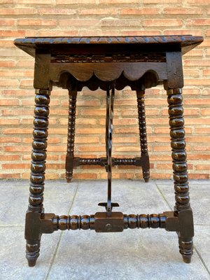 Early 20th-Century Antique Castilian Walnut Table With Solomonic Turn Legs-NOU-809330