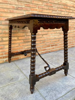 Early 20th-Century Antique Castilian Walnut Table With Solomonic Turn Legs-NOU-809330