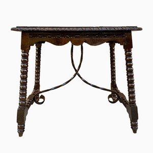 Early 20th-Century Antique Castilian Walnut Table With Solomonic Turn Legs-NOU-809330