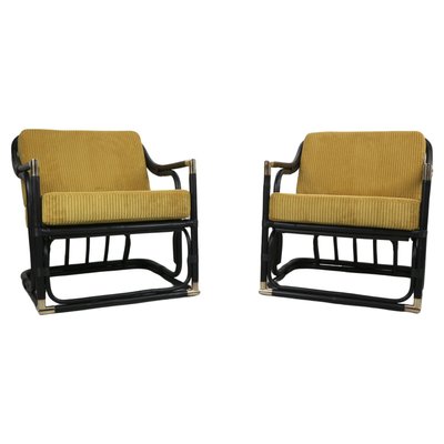 Early 20th Century Bamboo and Brass Loungers, France, Set of 2-DT-2026317