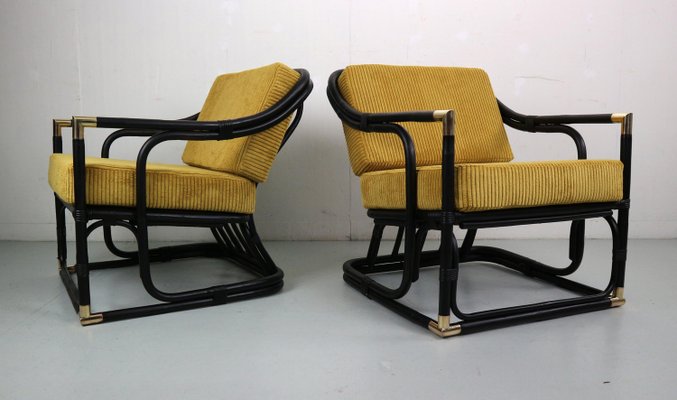 Early 20th Century Bamboo and Brass Loungers, France, Set of 2-DT-2026317