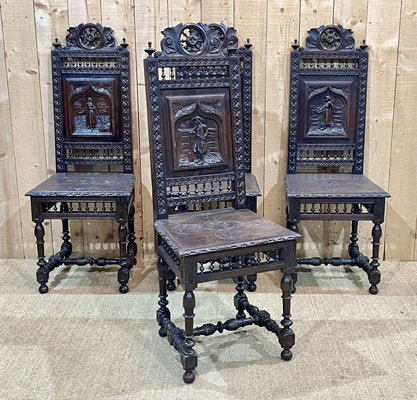 Early 20th Century Breton Oak Chairs, Set of 4-QYF-2042000