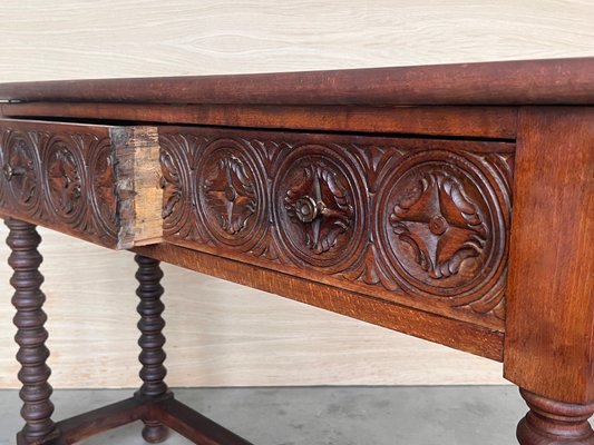 Early 20th Century Catalan Spanish Carved Walnut Console Table with Two Drawers, 1890-PSK-2020303