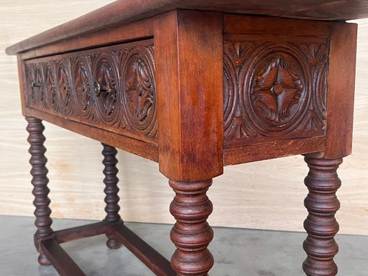 Early 20th Century Catalan Spanish Carved Walnut Console Table with Two Drawers, 1890-PSK-2020303