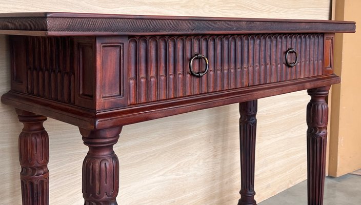 Early 20th Century Catalan Spanish Carved Walnut Console Table with Two Drawers, 1890-PSK-2020302